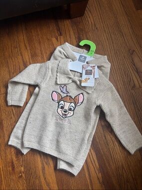 Girls' Cream Knit Pullover Top and pants with Character Embroidery